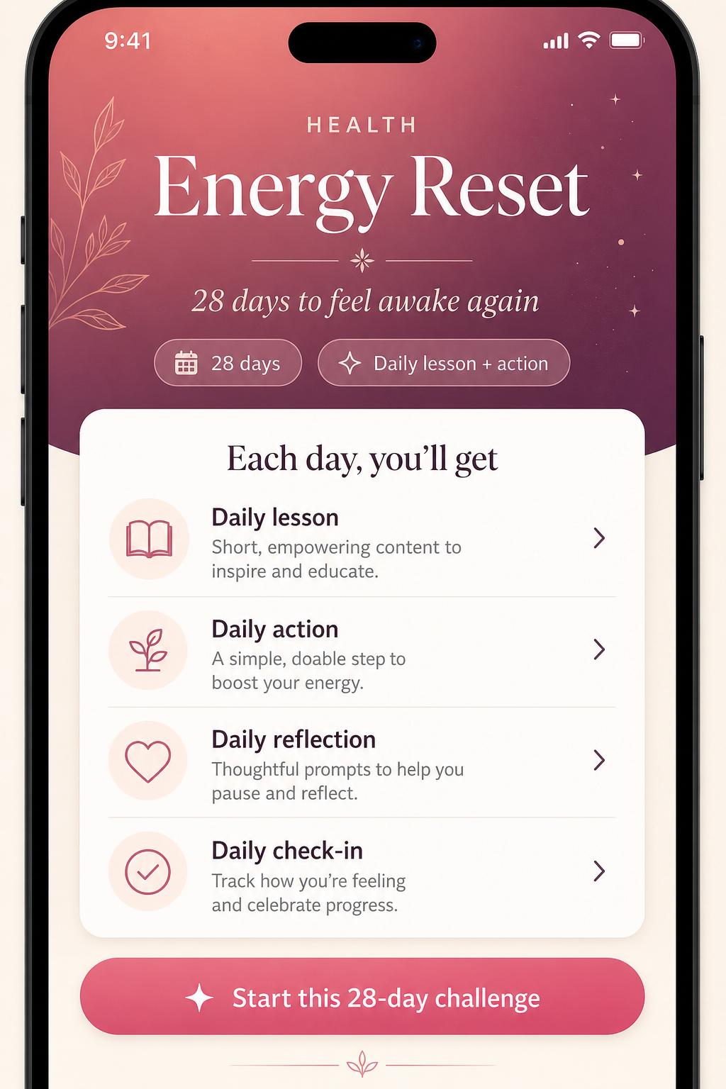 28-Day Cycle screen of the 28 Days Her app